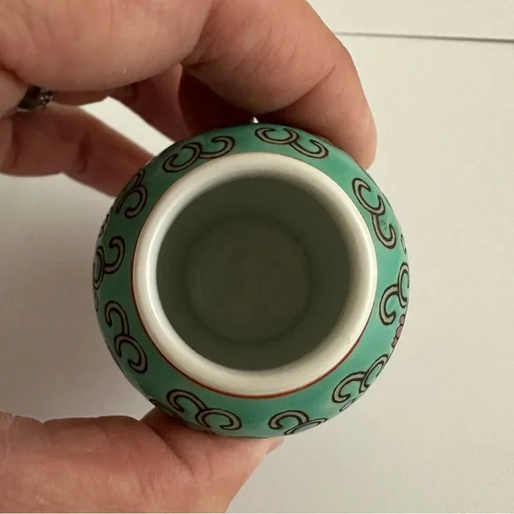 Miniature Blue Aqua Flower Jar with Lid - Picture 5 of 8